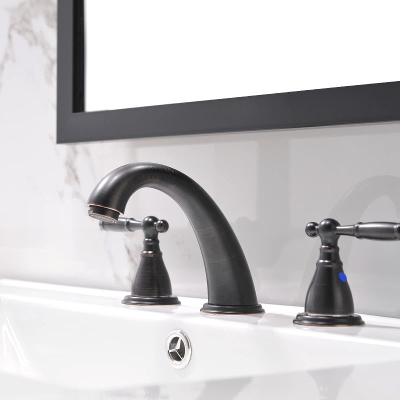 Phiestina 8 Inch 3 Hole Oil Rubbed Bronze Widespread Bathroom Faucet,Lavatory 2 Handles Vanity Sink Faucet with Copper Pop Up Drain, WF008-4-ORB - Image 2